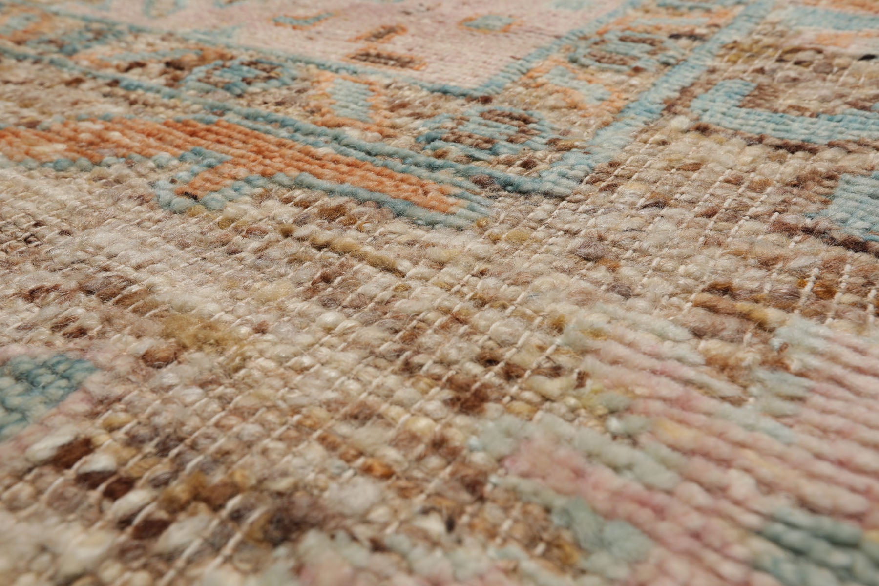 Multi Size Beige Blush Aqua Color Hand Knotted Oushak Wool Transitional Oriental Rug