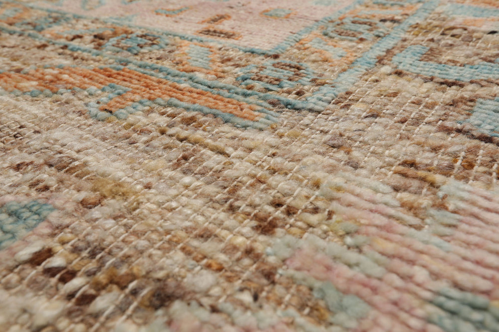 Multi Size Beige Blush Aqua Color Hand Knotted Oushak Wool Transitional Oriental Rug
