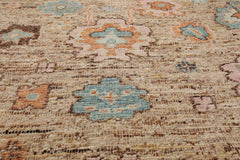 Multi Size Beige Blush Aqua Color Hand Knotted Oushak Wool Transitional Oriental Rug