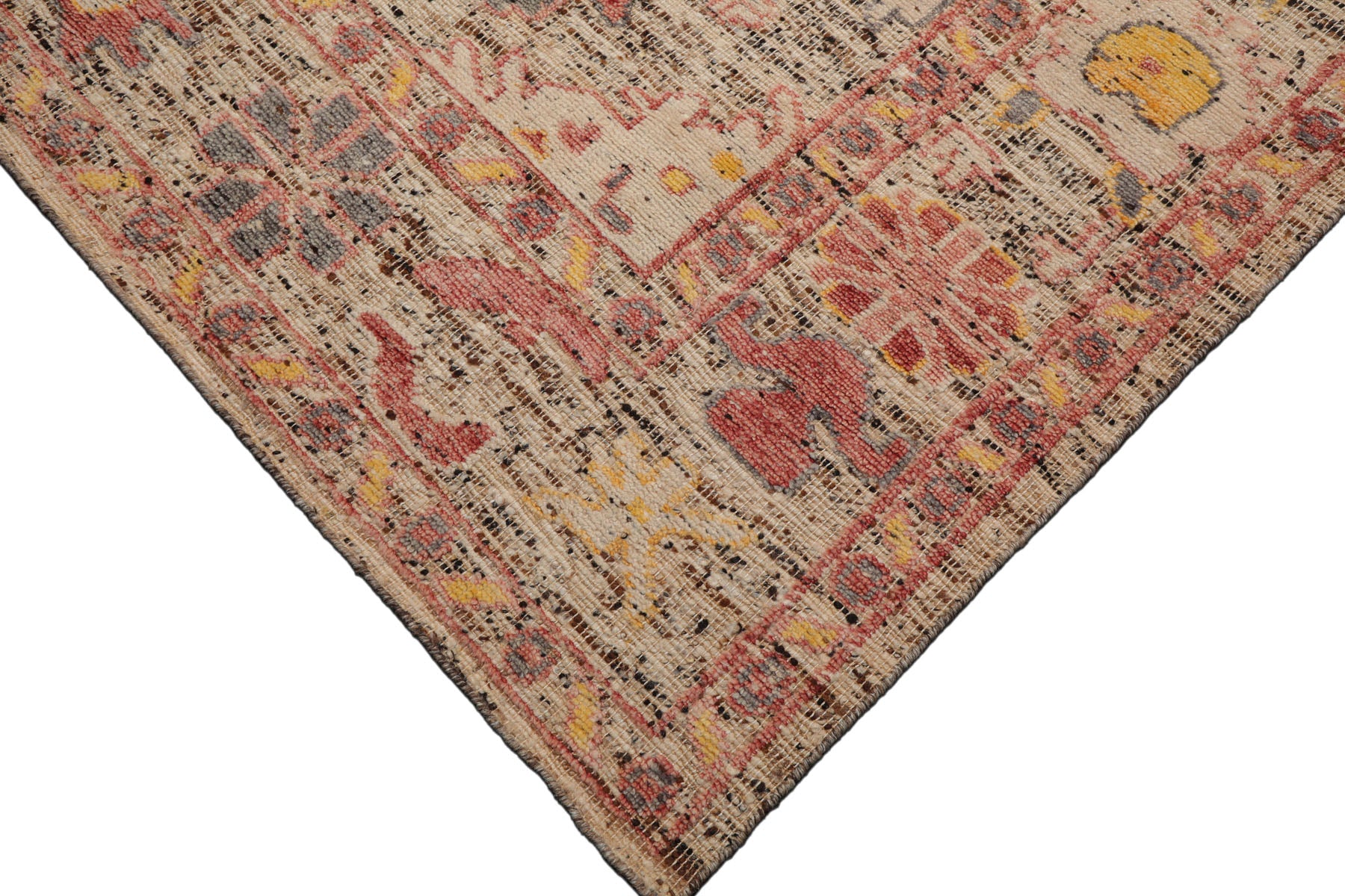 Multi Size Beige Rose Gray Color Hand Knotted Oushak Wool Transitional Oriental Rug