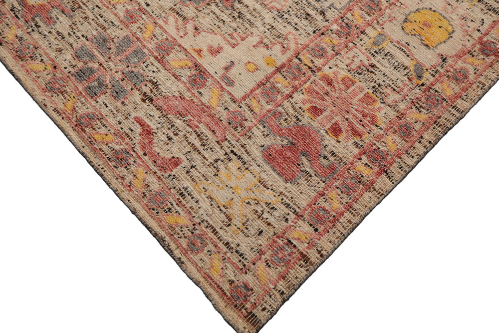 Multi Size Beige Rose Gray Color Hand Knotted Oushak Wool Transitional Oriental Rug