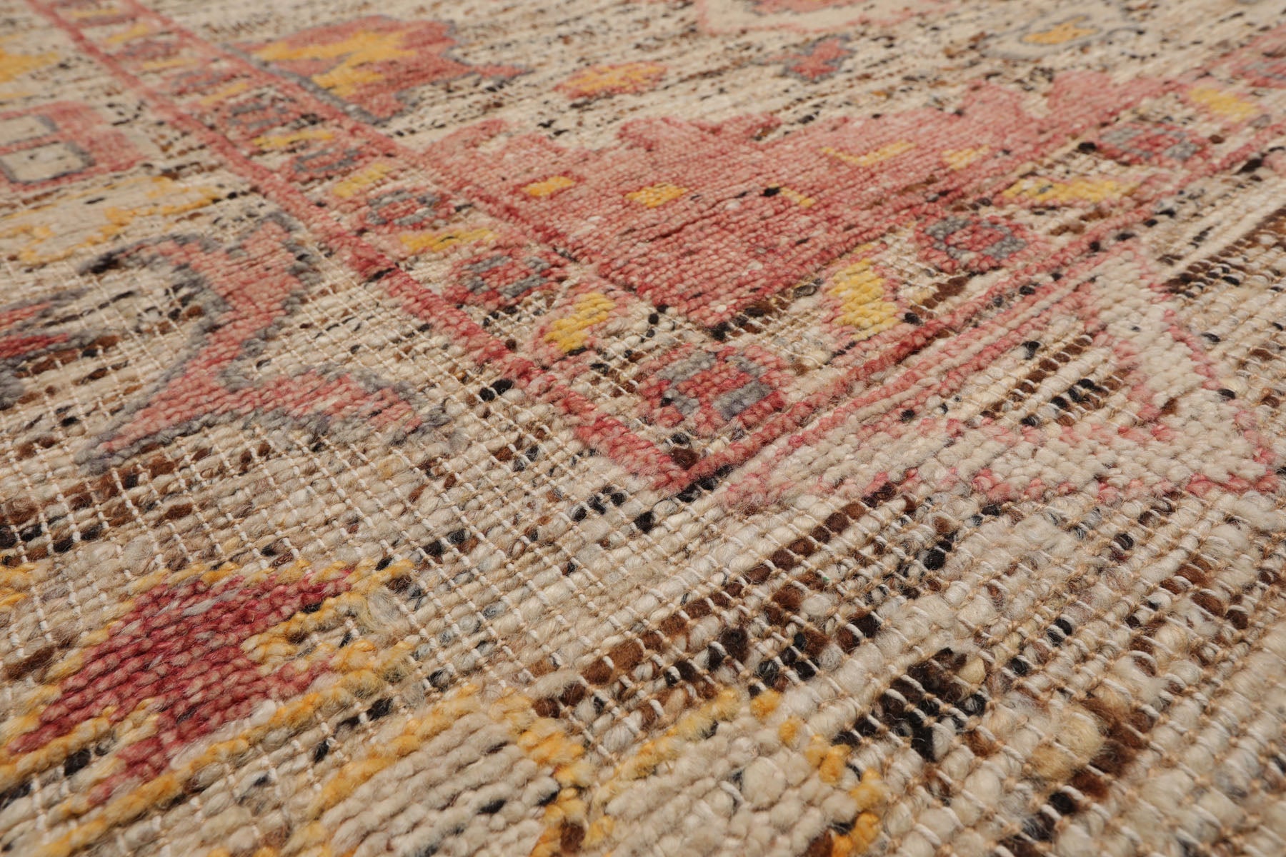Multi Size Beige Rose Gray Color Hand Knotted Oushak Wool Transitional Oriental Rug