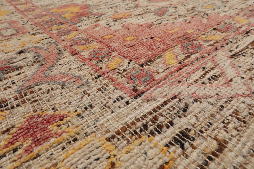 Multi Size Beige Rose Gray Color Hand Knotted Oushak Wool Transitional Oriental Rug