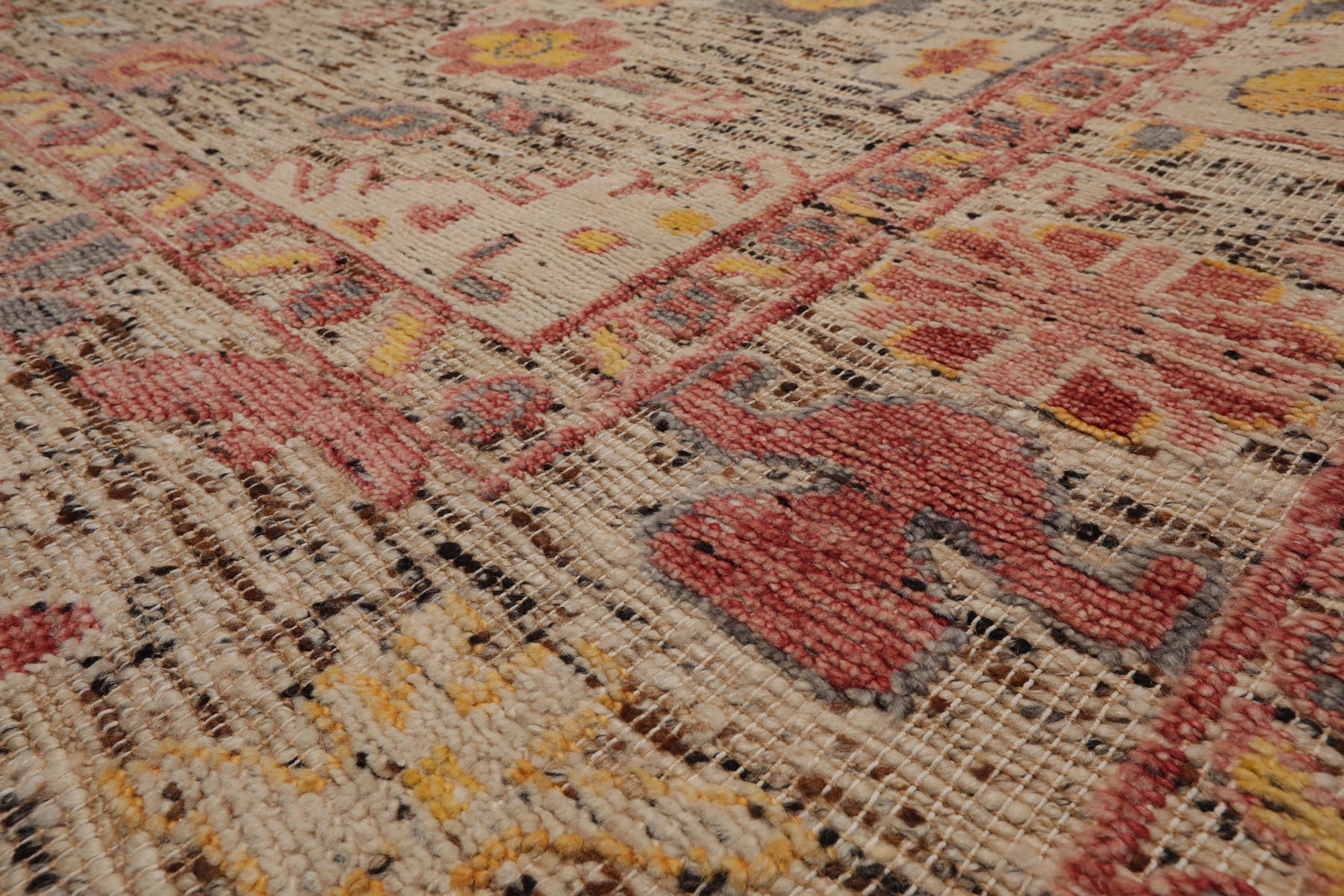 Multi Size Beige Rose Gray Color Hand Knotted Oushak Wool Transitional Oriental Rug