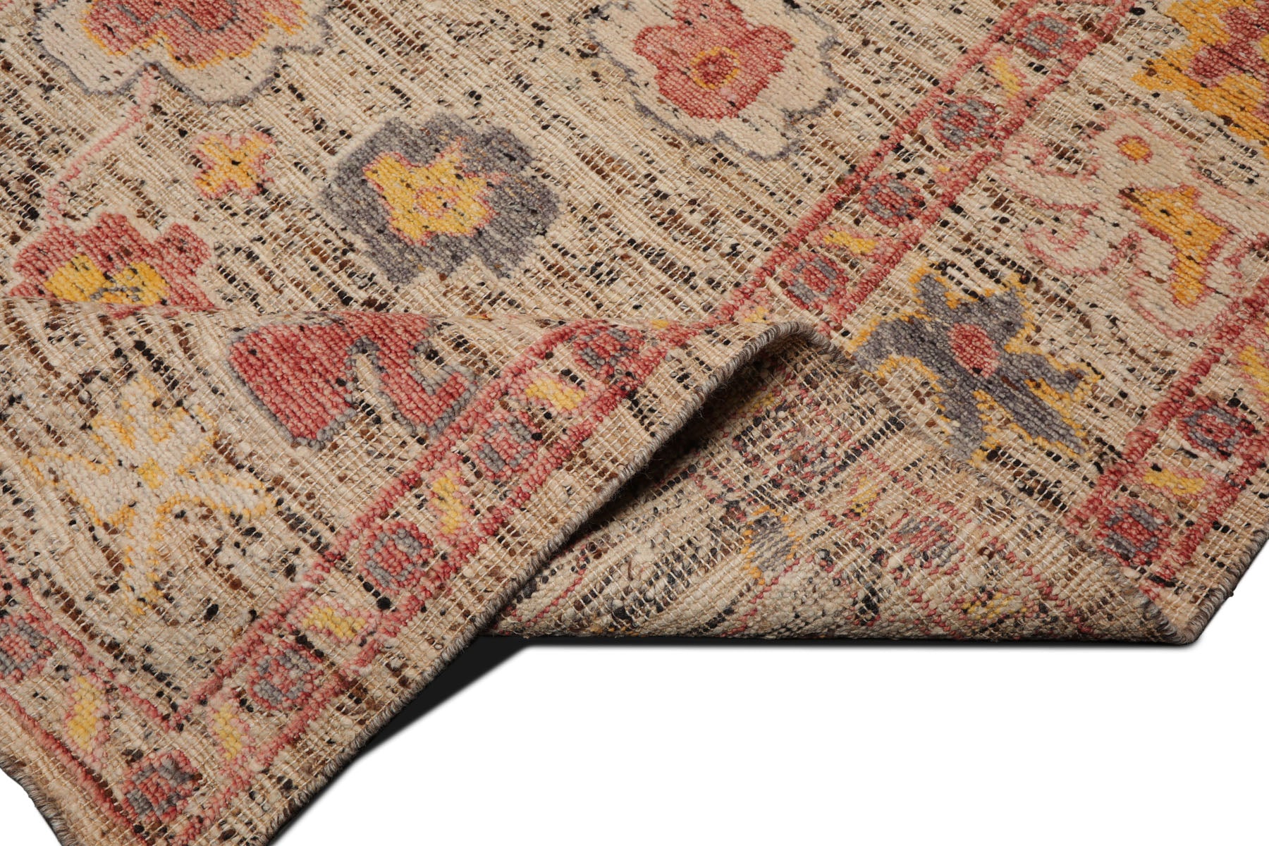 Multi Size Beige Rose Gray Color Hand Knotted Oushak Wool Transitional Oriental Rug