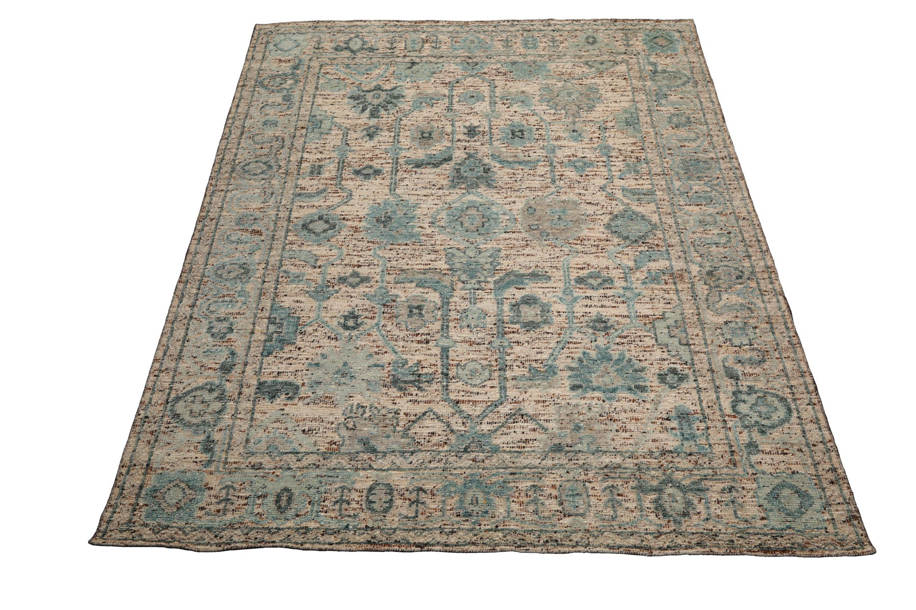 Multi Size Beige Oatmeal Gray Color Hand Knotted Oushak Wool Transitional Oriental Rug