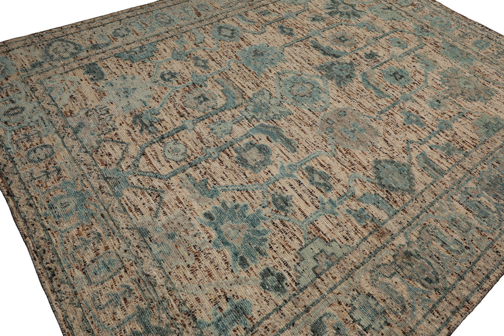 Multi Size Beige Oatmeal Gray Color Hand Knotted Oushak Wool Transitional Oriental Rug