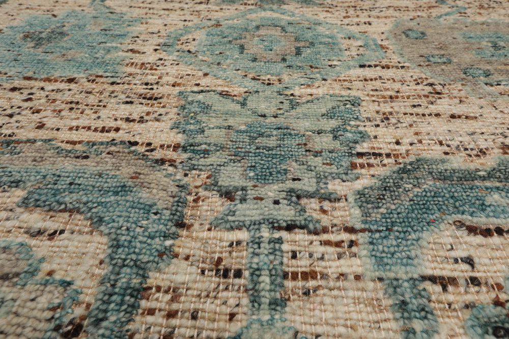 Multi Size Beige Oatmeal Gray Color Hand Knotted Oushak Wool Transitional Oriental Rug