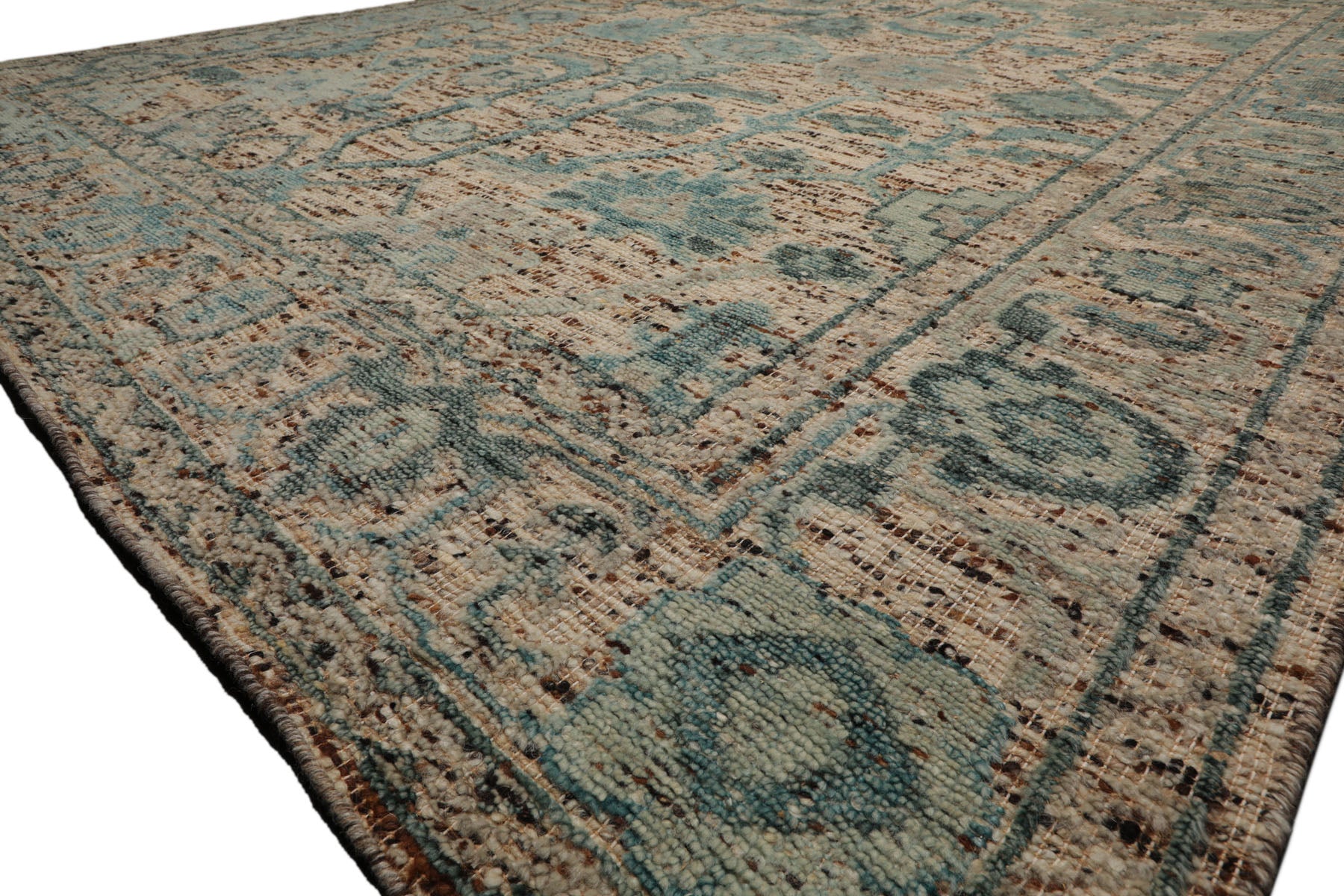 Multi Size Beige Oatmeal Gray Color Hand Knotted Oushak Wool Transitional Oriental Rug