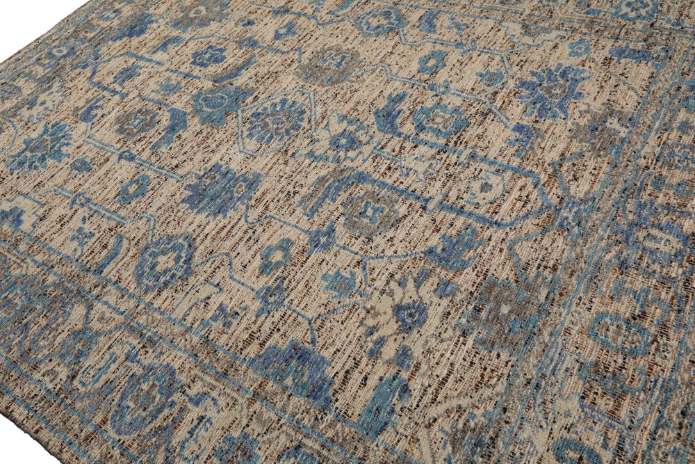 Multi Size Beige Oatmeal Gray Color Hand Knotted Oushak Wool Transitional Oriental Rug