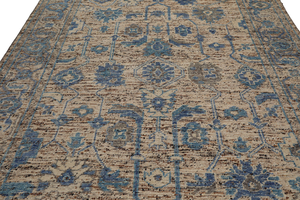 Multi Size Beige Oatmeal Gray Color Hand Knotted Oushak Wool Transitional Oriental Rug