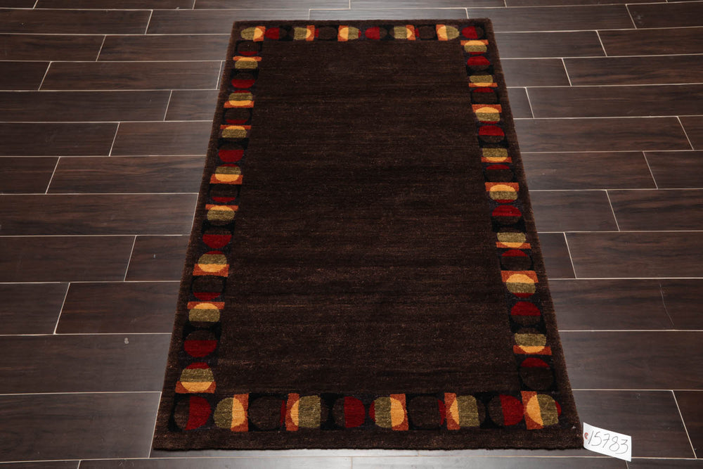 3x5 Chocolate, Red, Gold Color Hand Knotted  100% Wool Transitional Oriental Rug