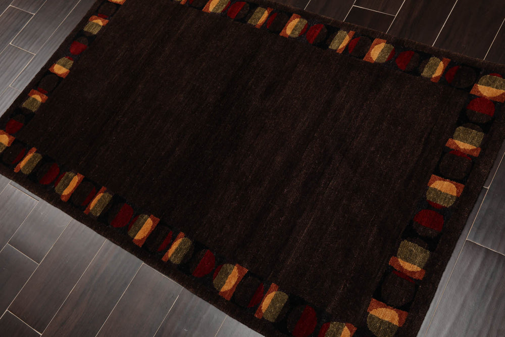 3x5 Chocolate, Red, Gold Color Hand Knotted  100% Wool Transitional Oriental Rug