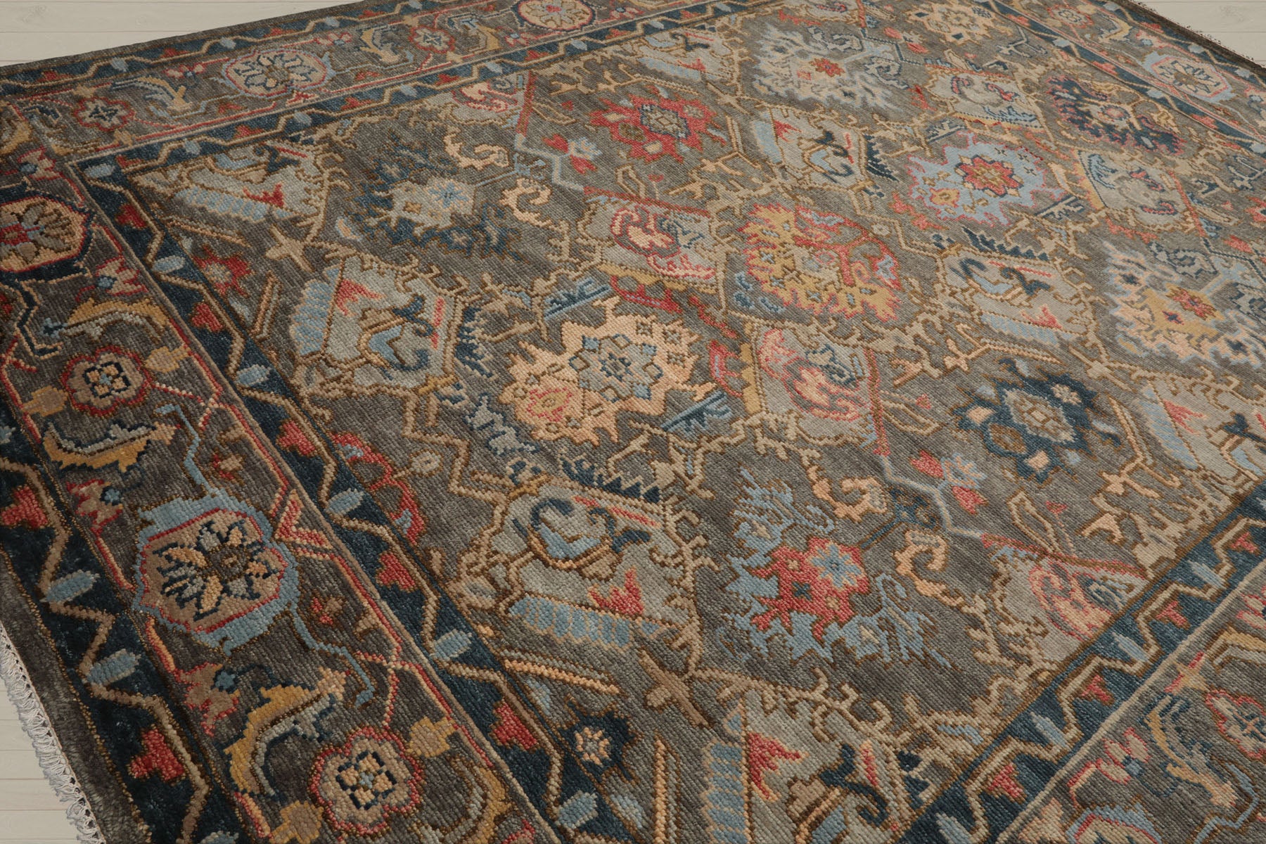 Multi Size Gray Gray Teal Color Hand Knotted Oushak Wool Traditional Oriental Rug