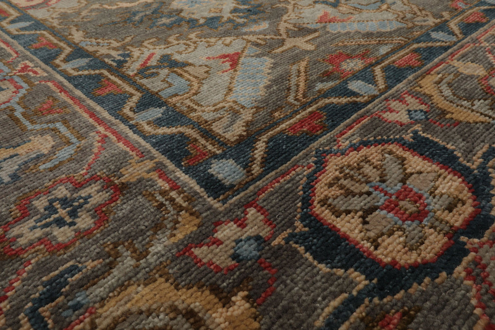 Multi Size Gray Gray Teal Color Hand Knotted Oushak Wool Traditional Oriental Rug