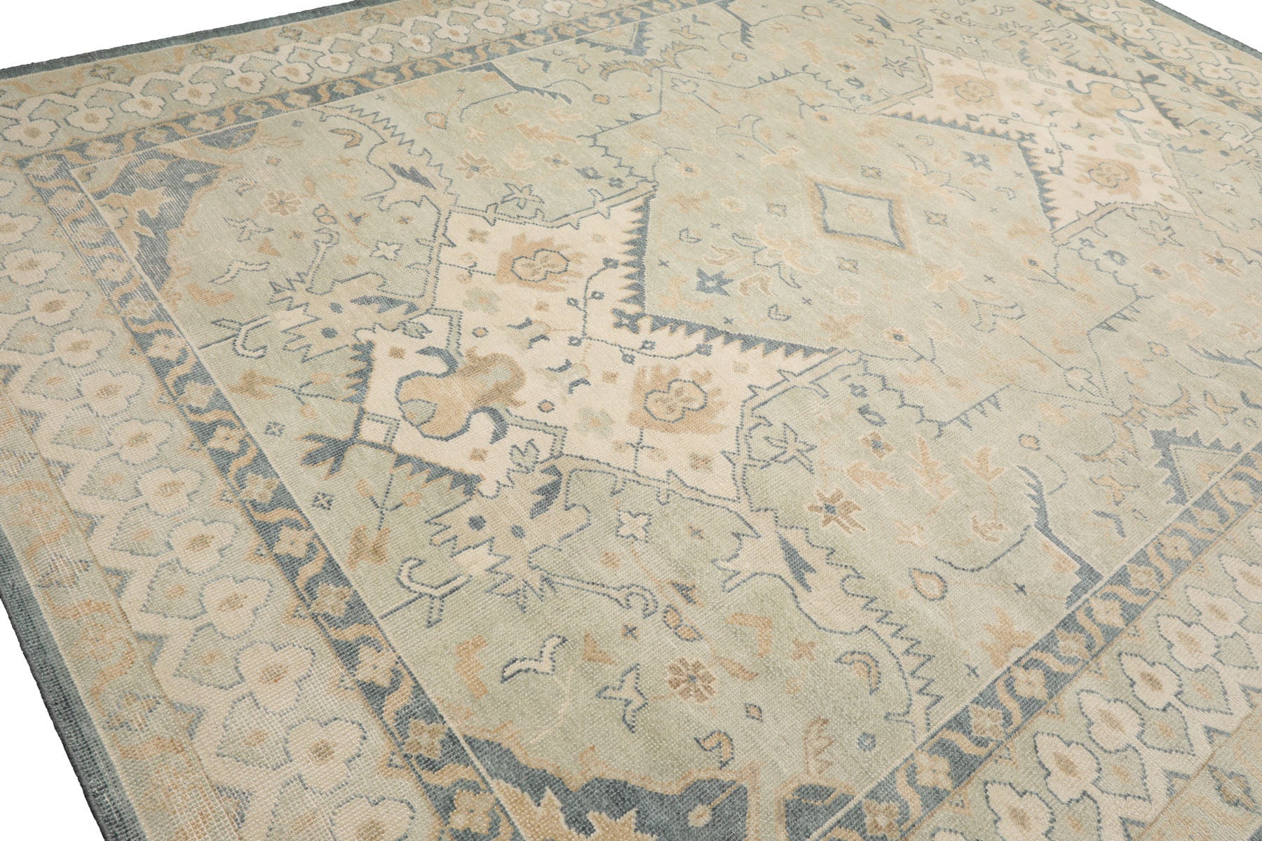 Knotted Rug Green Beige Hand Knotted Multi Size Wool Oushak Traditional Rugs