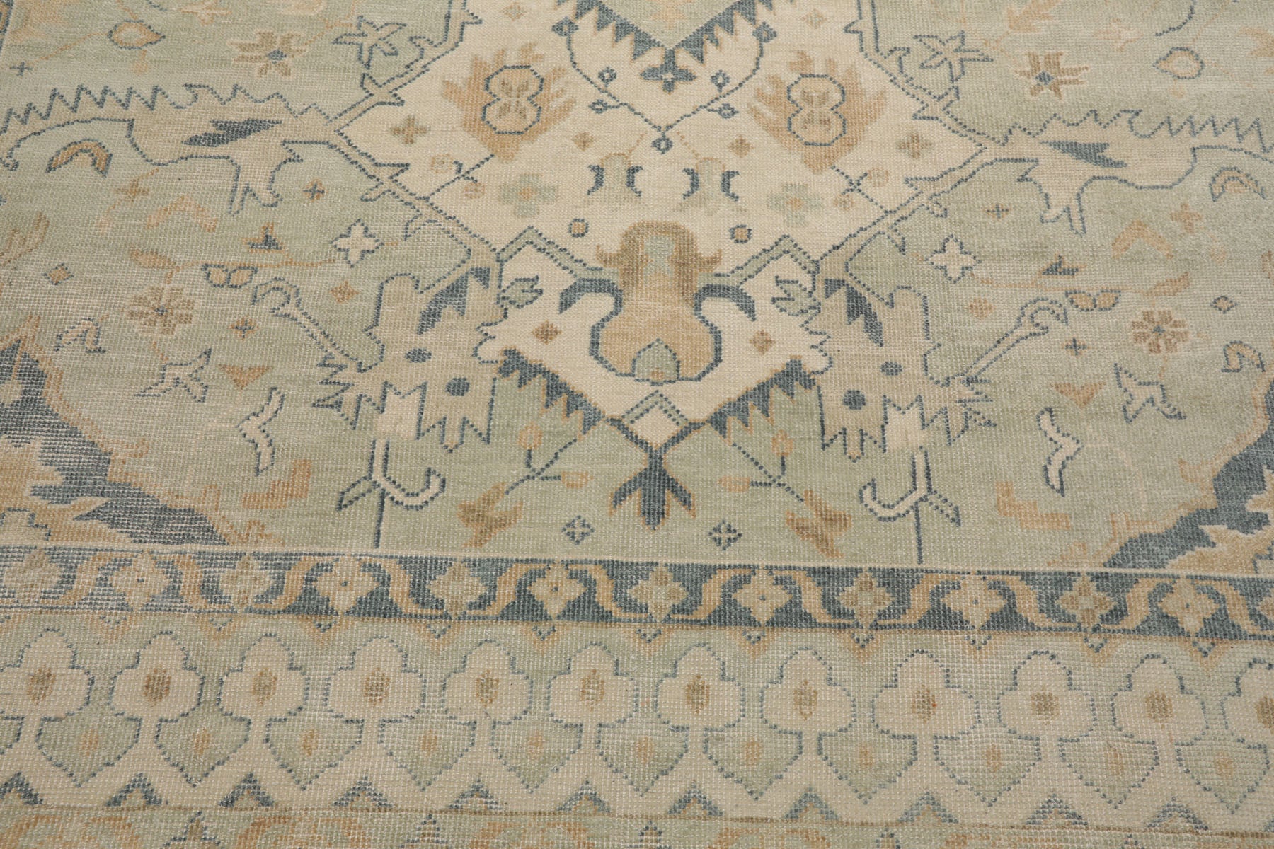 Knotted Rug Green Beige Hand Knotted Multi Size Wool Oushak Traditional Rugs