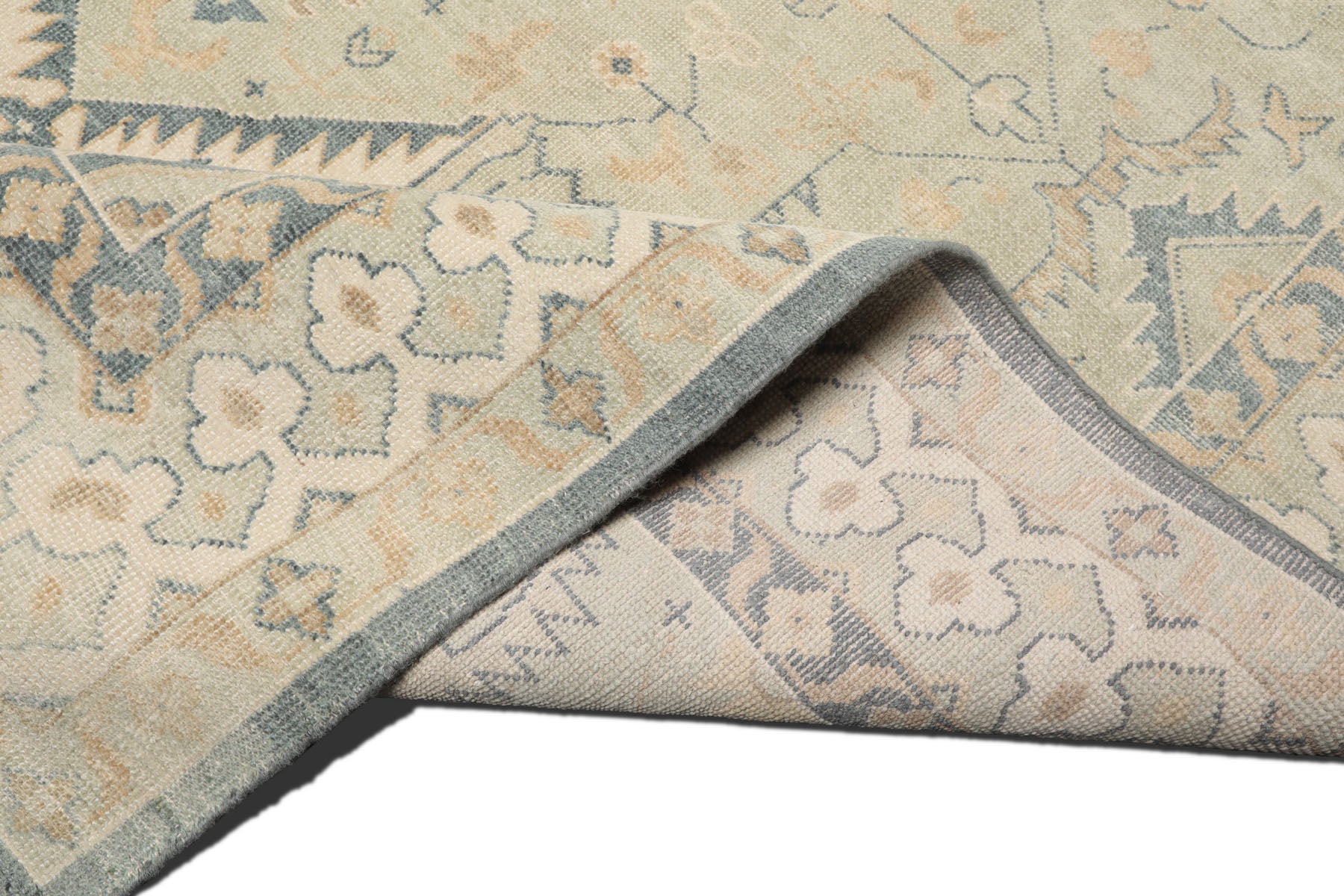 Knotted Rug Green Beige Hand Knotted Multi Size Wool Oushak Traditional Rugs