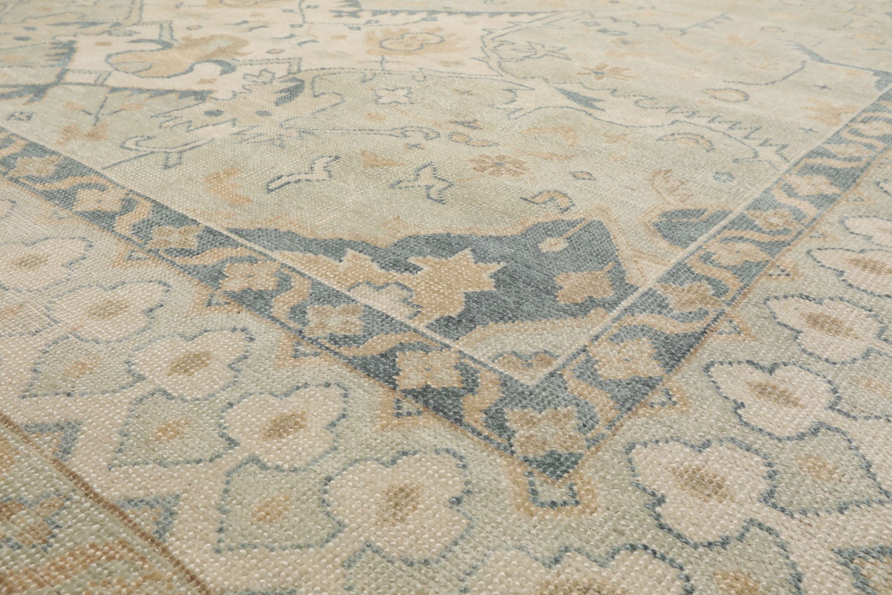 Knotted Rug Green Beige Hand Knotted Multi Size Wool Oushak Traditional Rugs