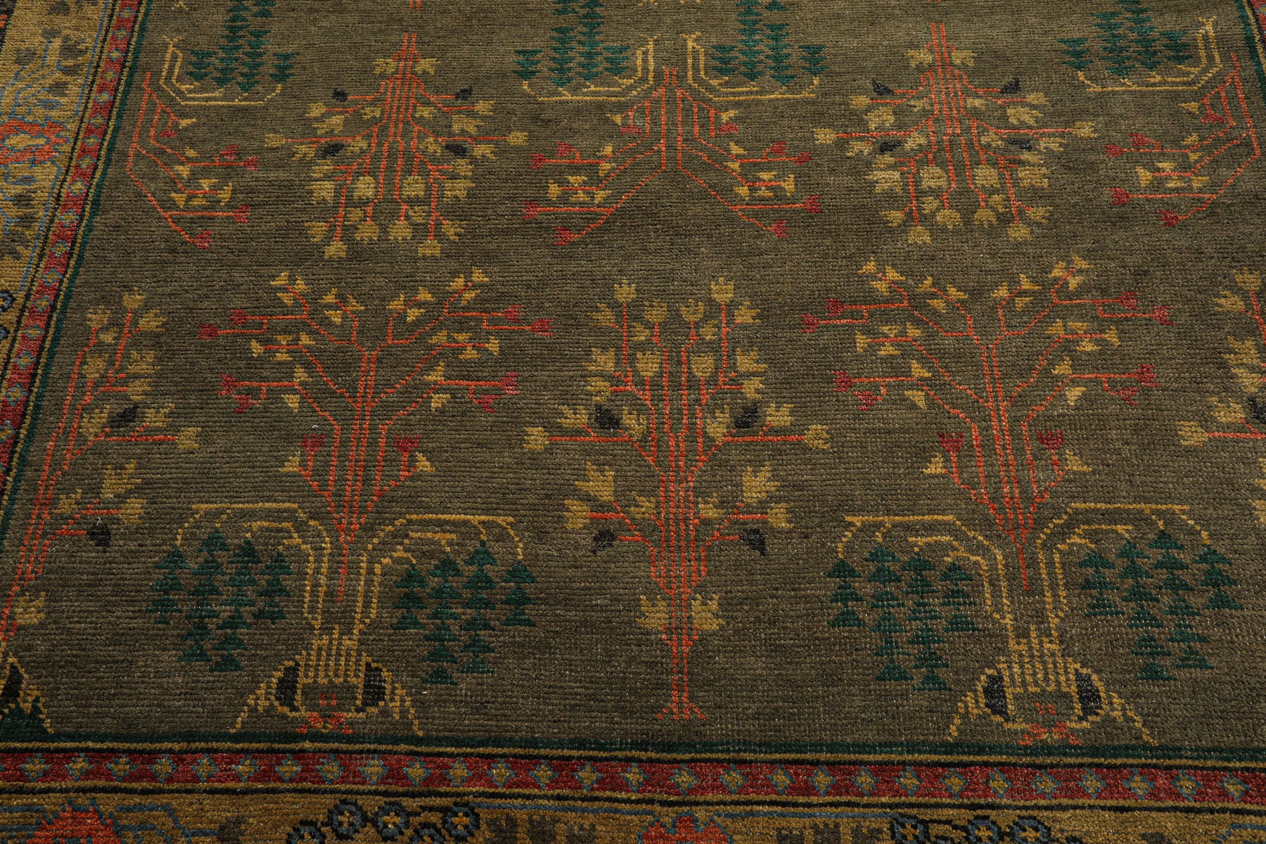 Multi Size Green Pistachio Coral Color Hand Knotted  Wool  Oriental Rug