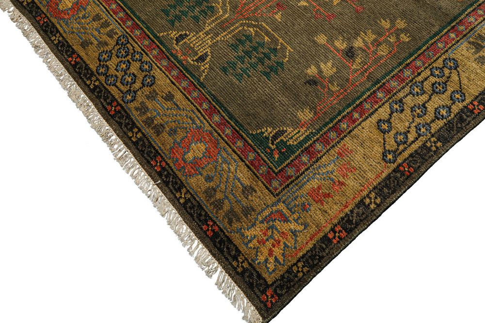 Multi Size Green Pistachio Coral Color Hand Knotted  Wool  Oriental Rug