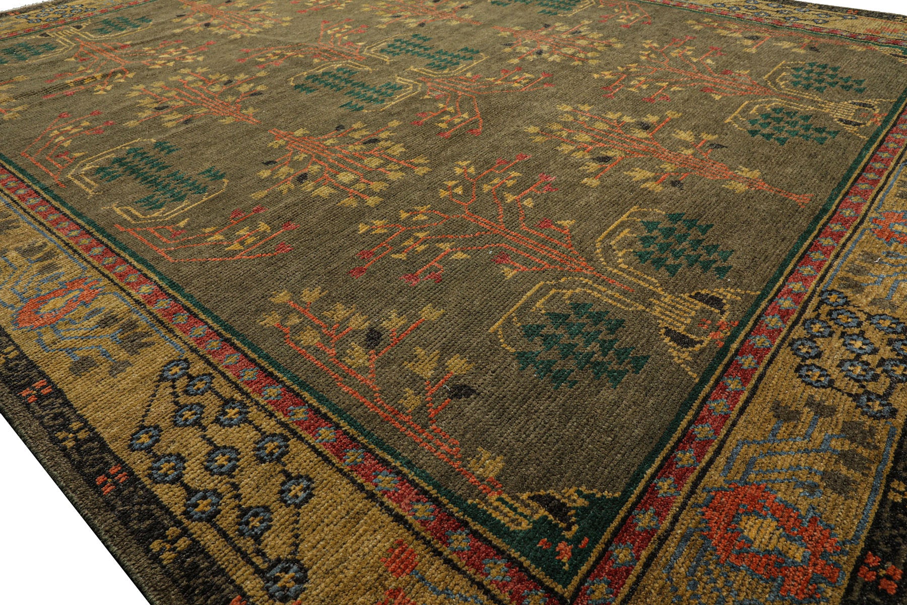 Multi Size Green Pistachio Coral Color Hand Knotted  Wool  Oriental Rug