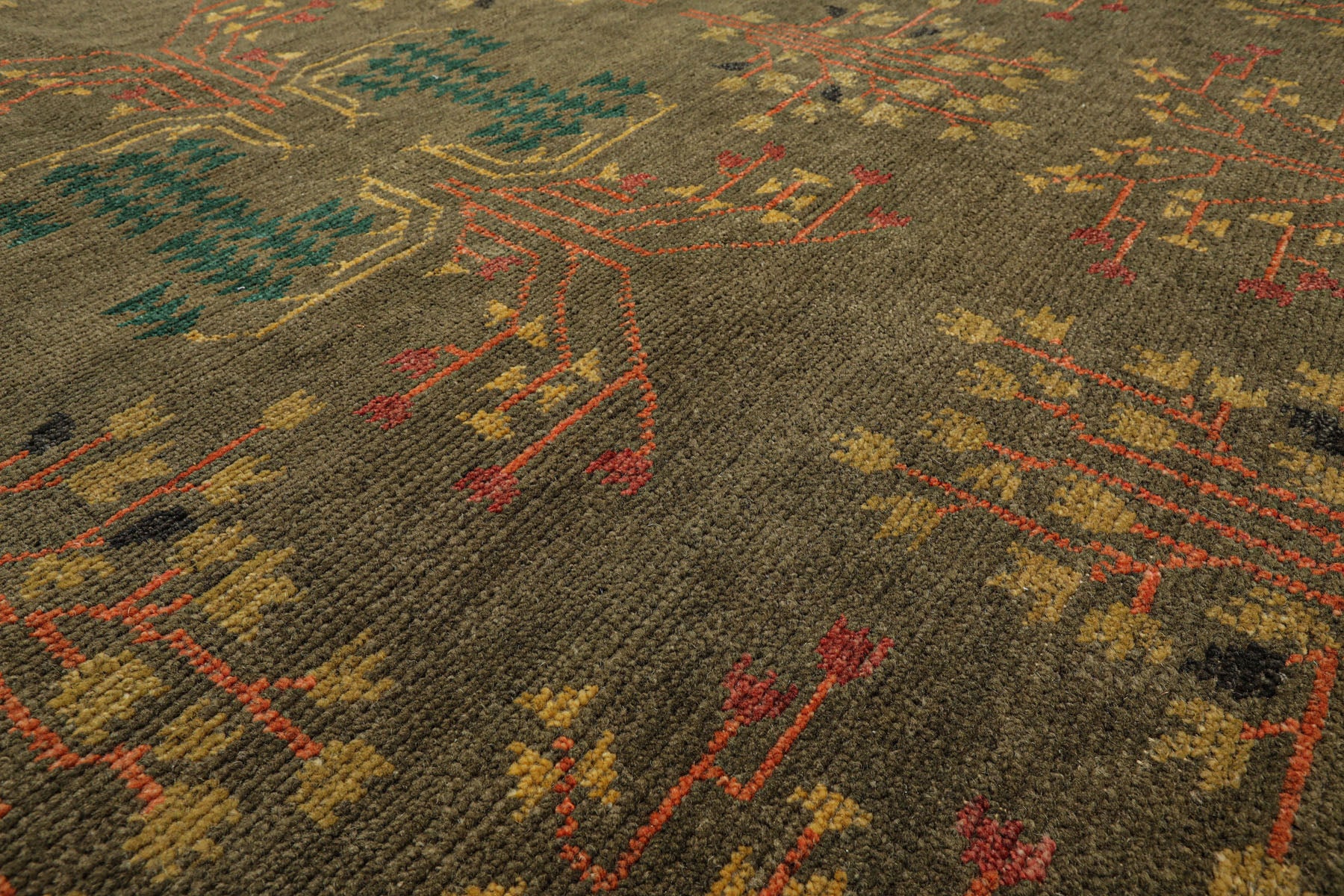 Multi Size Green Pistachio Coral Color Hand Knotted  Wool  Oriental Rug
