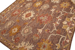 Knotted Rug Brown Hand Knotted 8'x10' Transitional Embossed Look Oushak Wool Oriental Area Rug