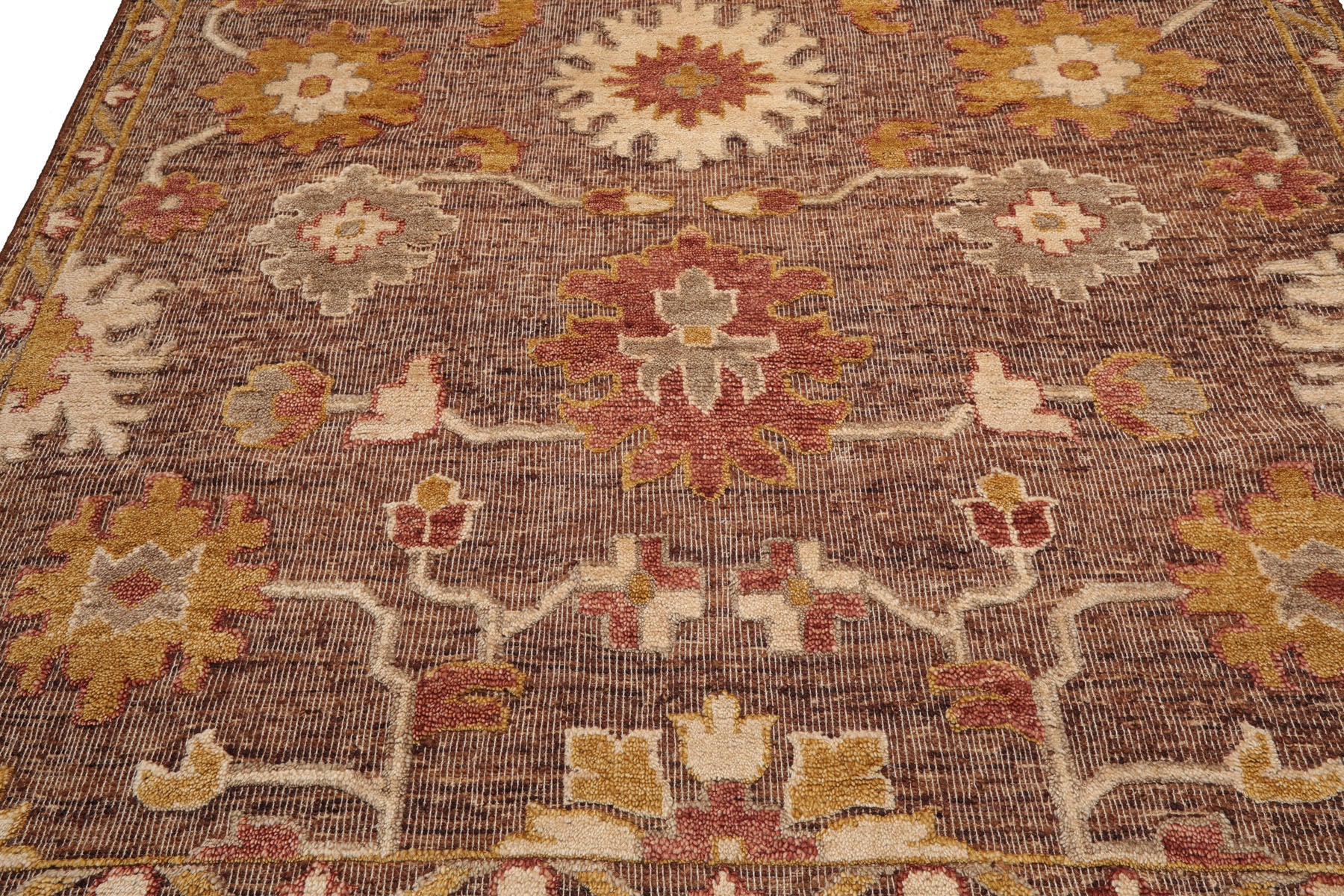 Knotted Rug Brown Hand Knotted 8'x10' Transitional Embossed Look Oushak Wool Oriental Area Rug