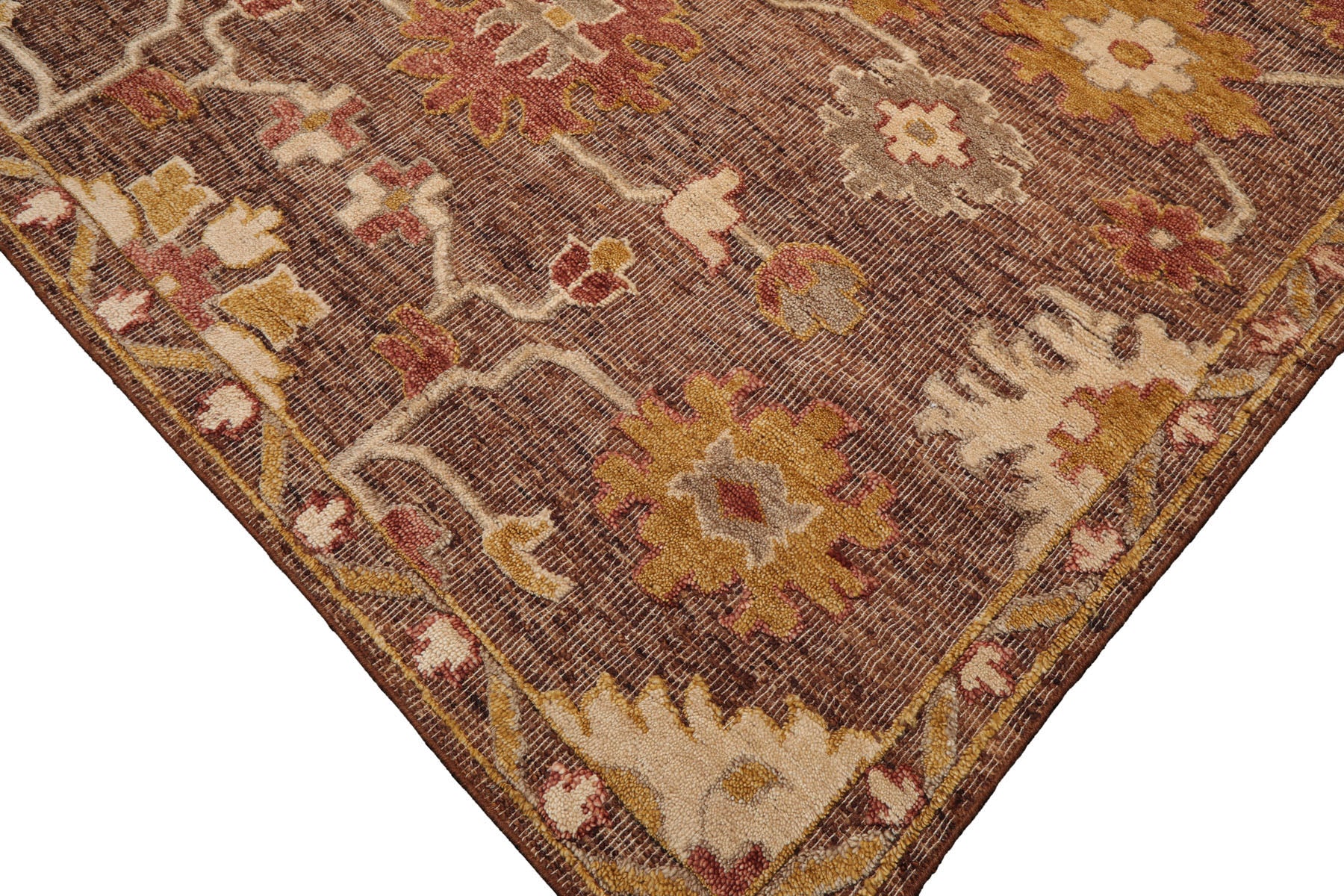 Knotted Rug Brown Hand Knotted 8'x10' Transitional Embossed Look Oushak Wool Oriental Area Rug