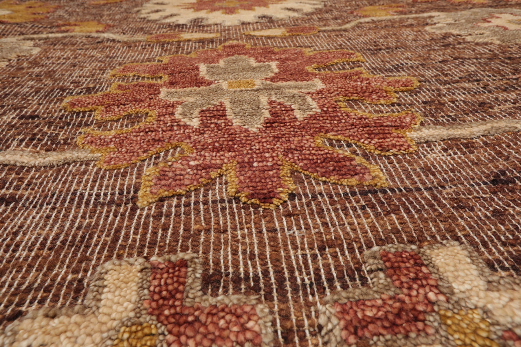 Knotted Rug Brown Hand Knotted 8'x10' Transitional Embossed Look Oushak Wool Oriental Area Rug