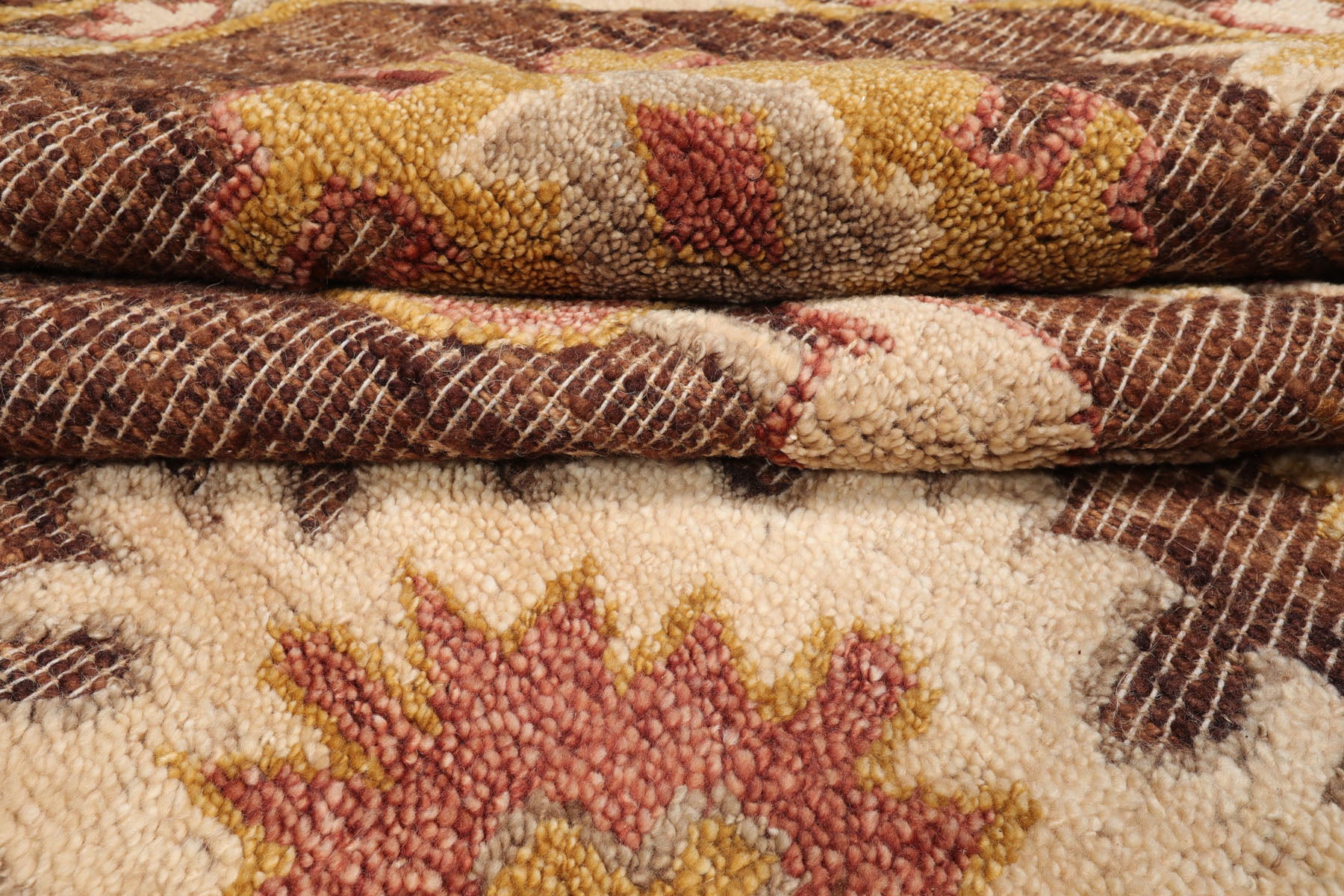 Knotted Rug Brown Hand Knotted 8'x10' Transitional Embossed Look Oushak Wool Oriental Area Rug