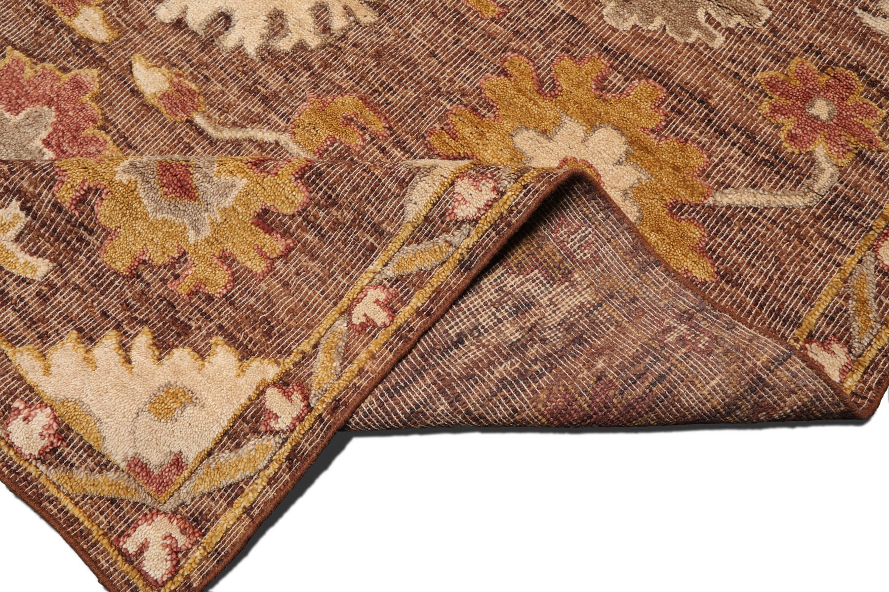 Knotted Rug Brown Hand Knotted 8'x10' Transitional Embossed Look Oushak Wool Oriental Area Rug