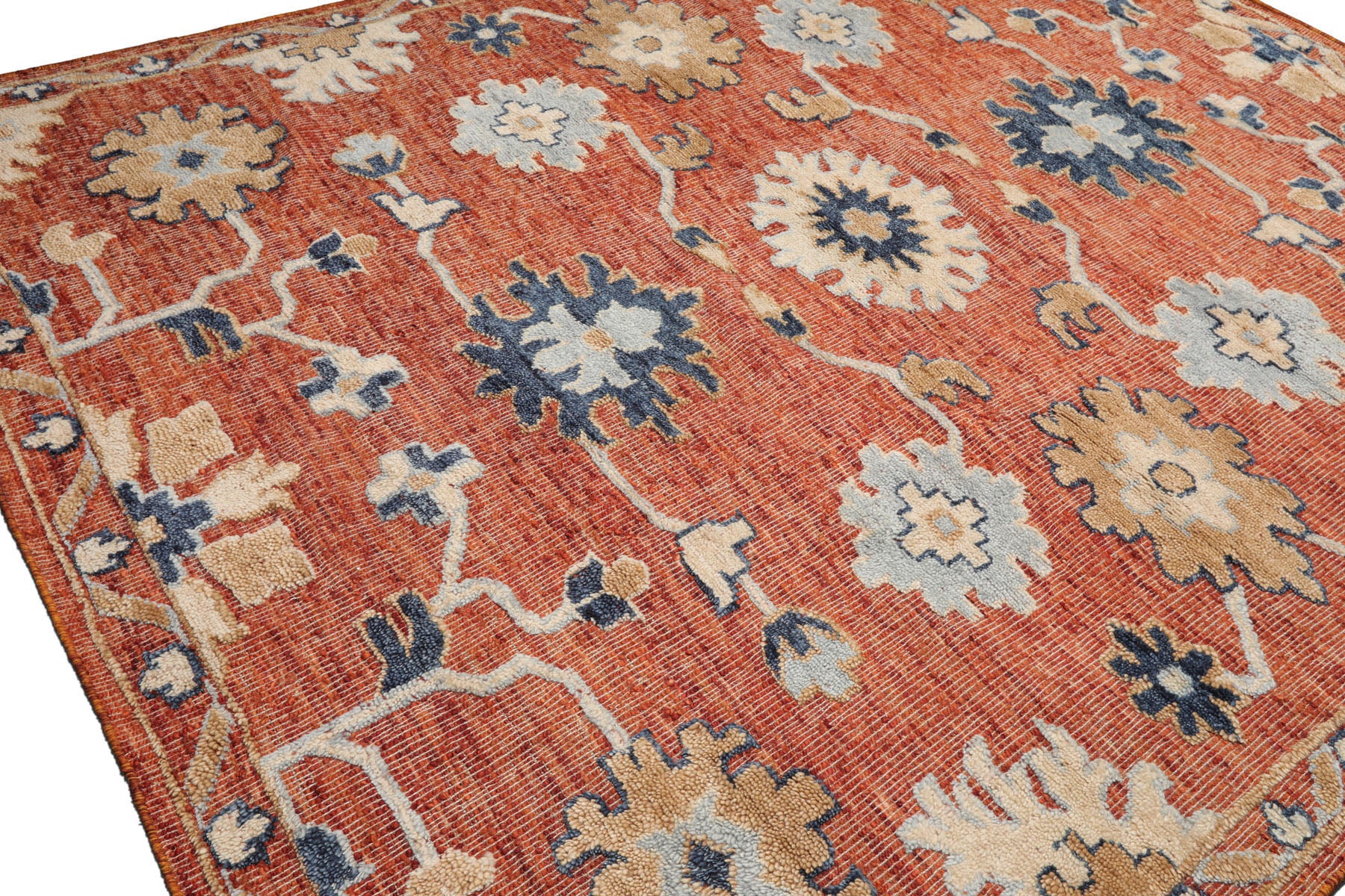 Knotted Rug Rust Hand Knotted 8'x10' Transitional Embossed Look Oushak Wool Oriental Area Rug