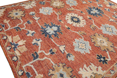 Knotted Rug Rust Hand Knotted 8'x10' Transitional Embossed Look Oushak Wool Oriental Area Rug