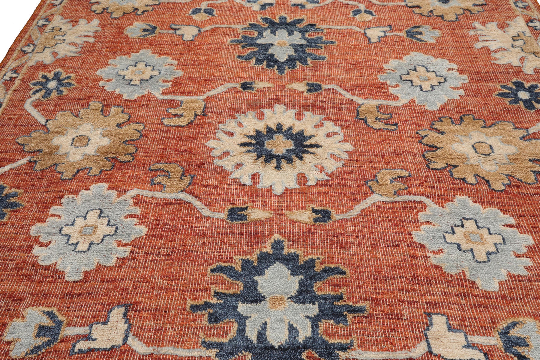 Knotted Rug Rust Hand Knotted 8'x10' Transitional Embossed Look Oushak Wool Oriental Area Rug