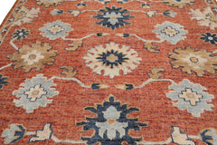 Knotted Rug Rust Hand Knotted 8'x10' Transitional Embossed Look Oushak Wool Oriental Area Rug
