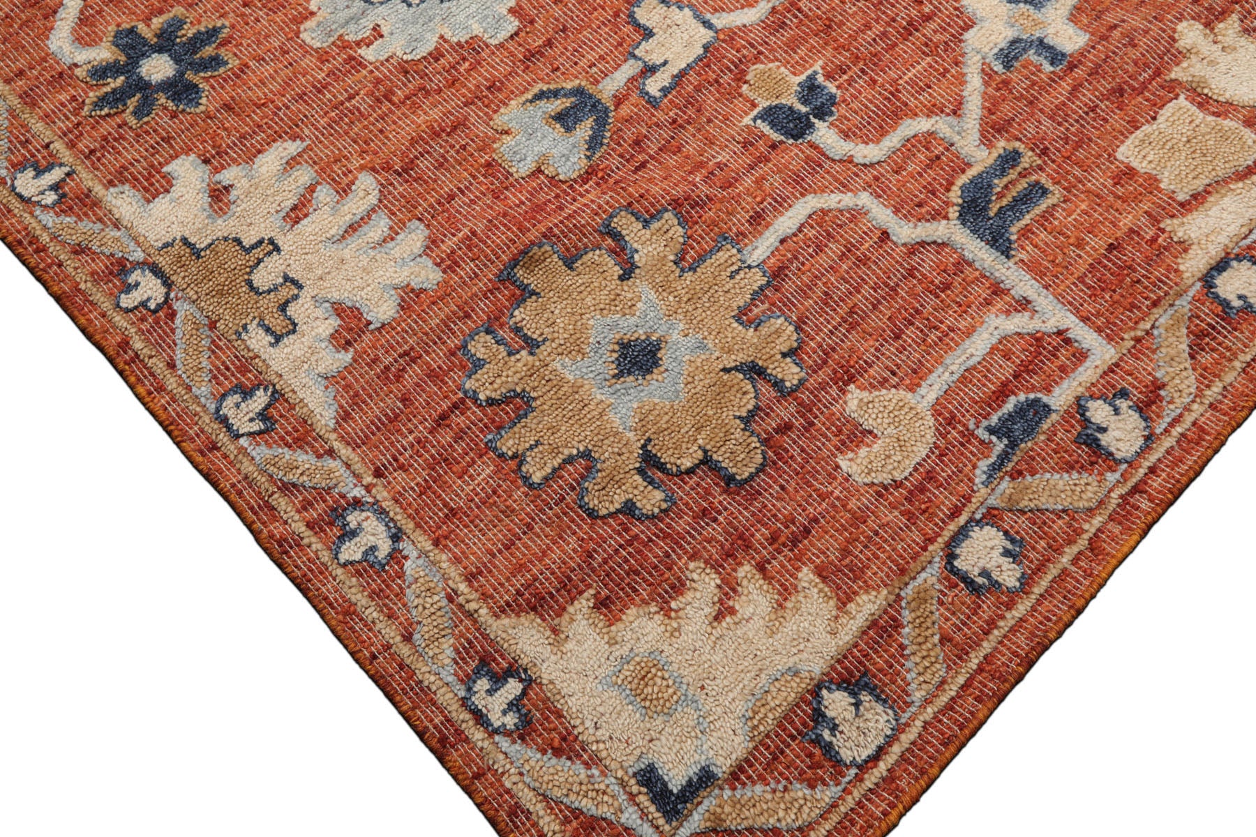 Knotted Rug Rust Hand Knotted 8'x10' Transitional Embossed Look Oushak Wool Oriental Area Rug