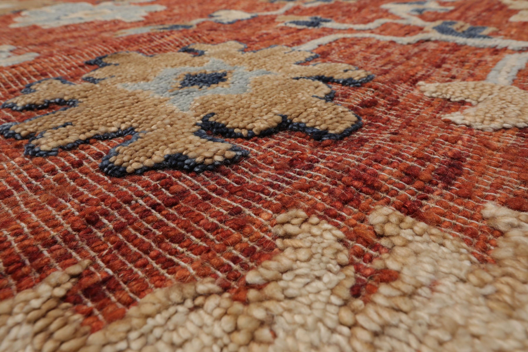 Knotted Rug Rust Hand Knotted 8'x10' Transitional Embossed Look Oushak Wool Oriental Area Rug