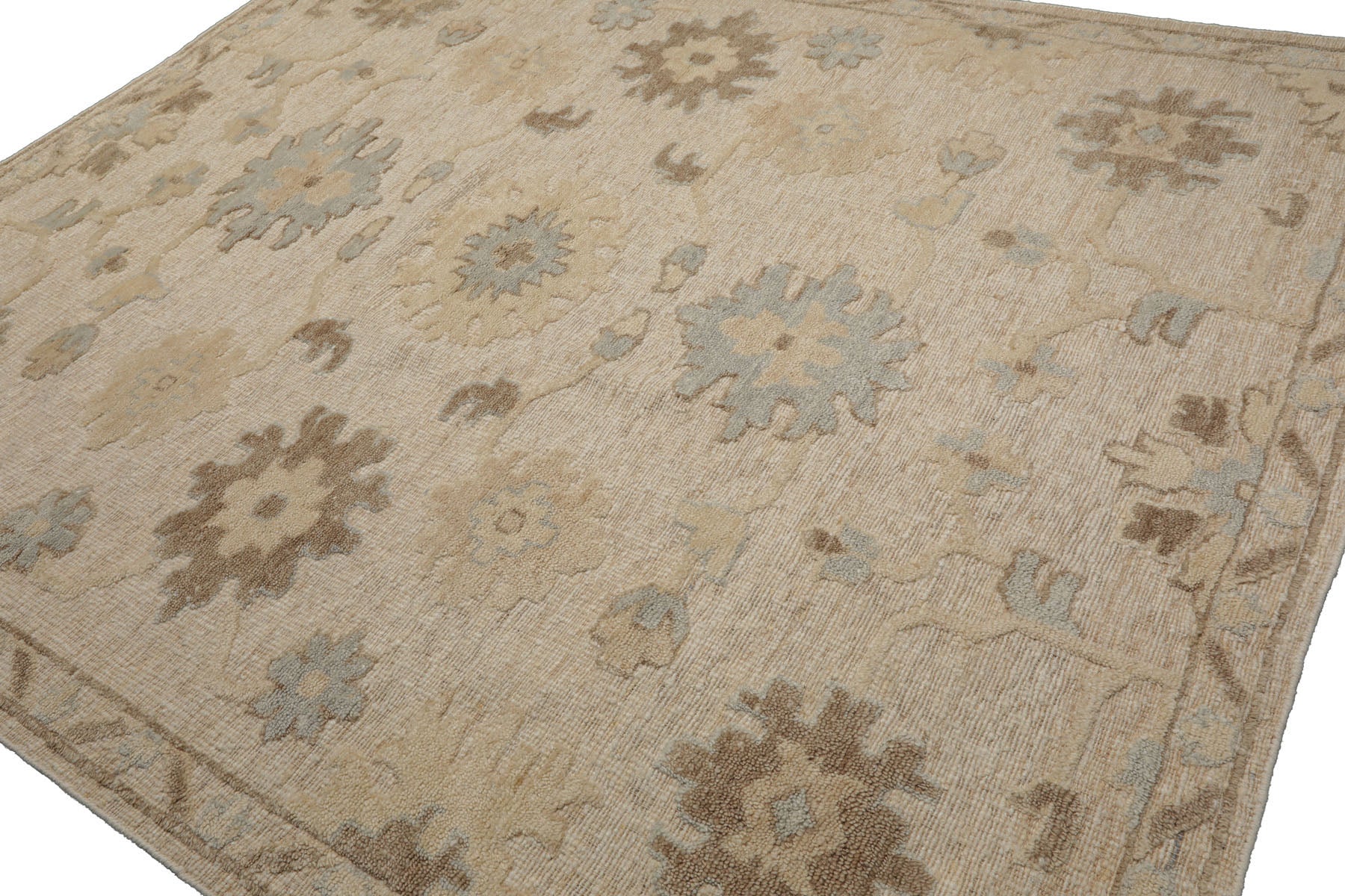 Knotted Rug Ivory Hand Knotted 8'x10' Transitional Embossed Look Oushak Wool Oriental Area Rug