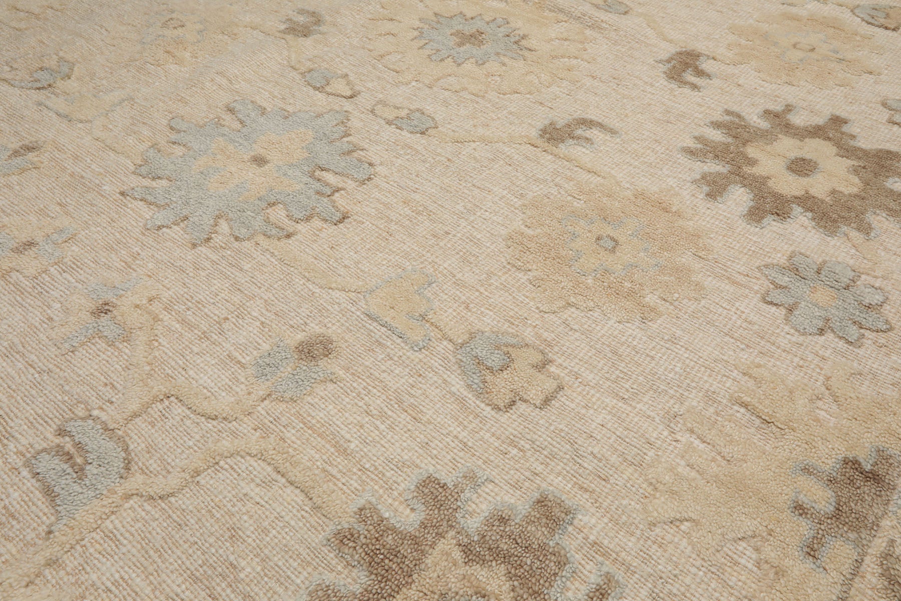Knotted Rug Ivory Hand Knotted 8'x10' Transitional Embossed Look Oushak Wool Oriental Area Rug