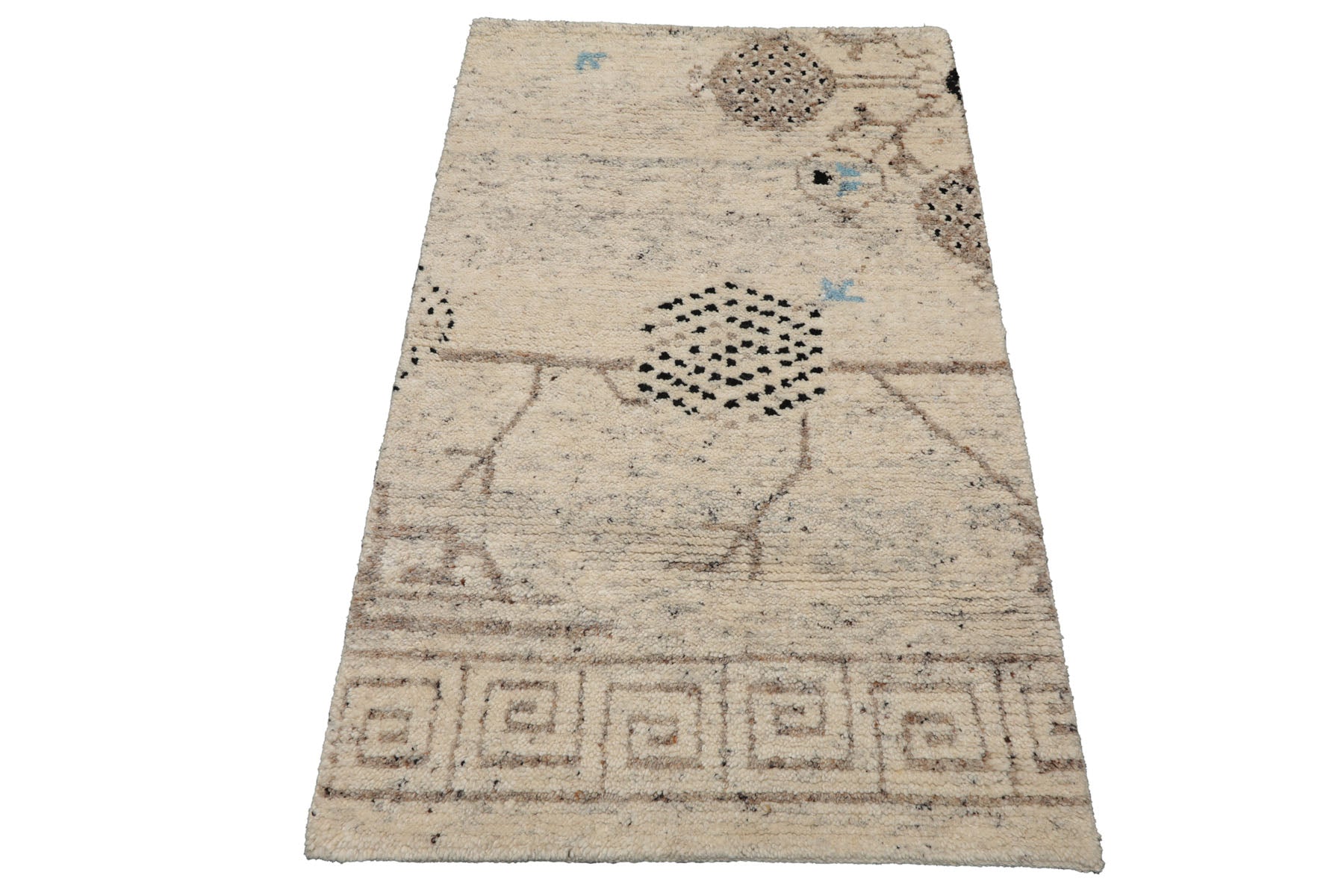 3x5 Ivory, Brown, Black Color Hand Knotted Moroccan Wool Modern Oriental Rug