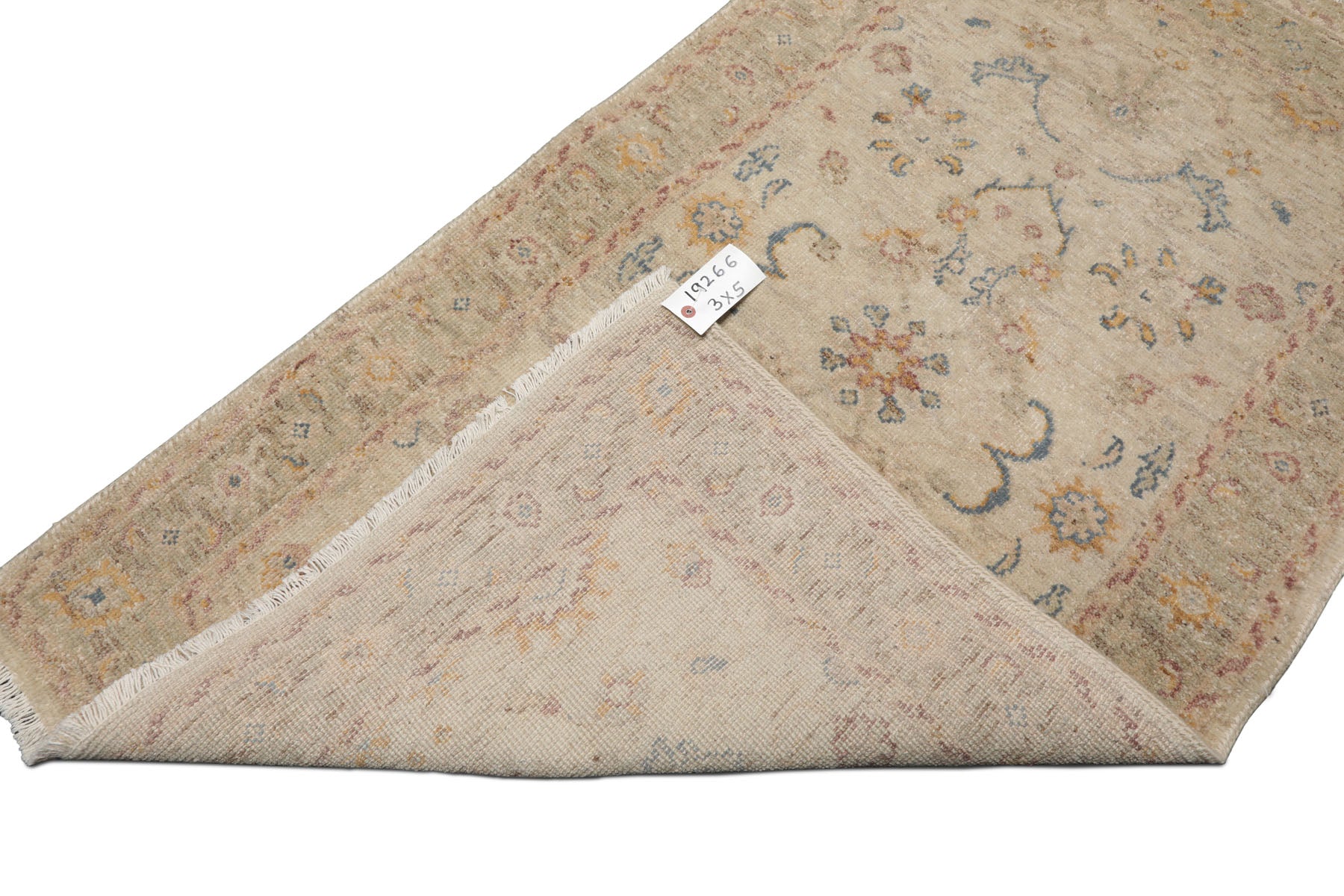 3x5 Beige, Rust, Blue Color Hand Knotted Afghan Oushak Wool Transitional Oriental Rug