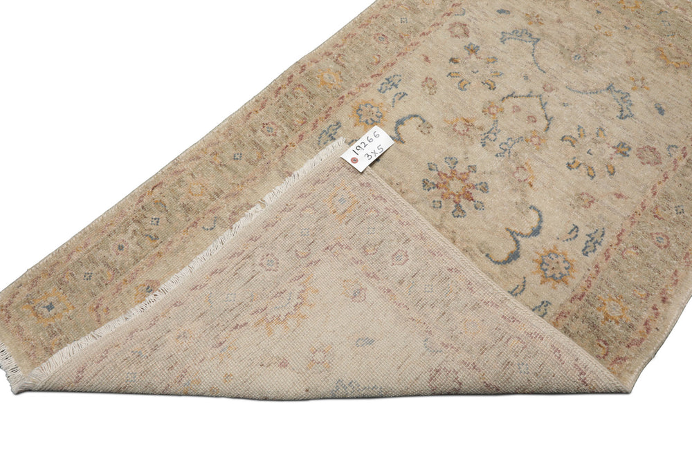 3x5 Beige, Rust, Blue Color Hand Knotted Afghan Oushak Wool Transitional Oriental Rug