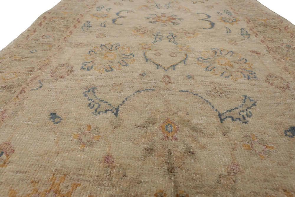 3x5 Beige, Rust, Blue Color Hand Knotted Afghan Oushak Wool Transitional Oriental Rug