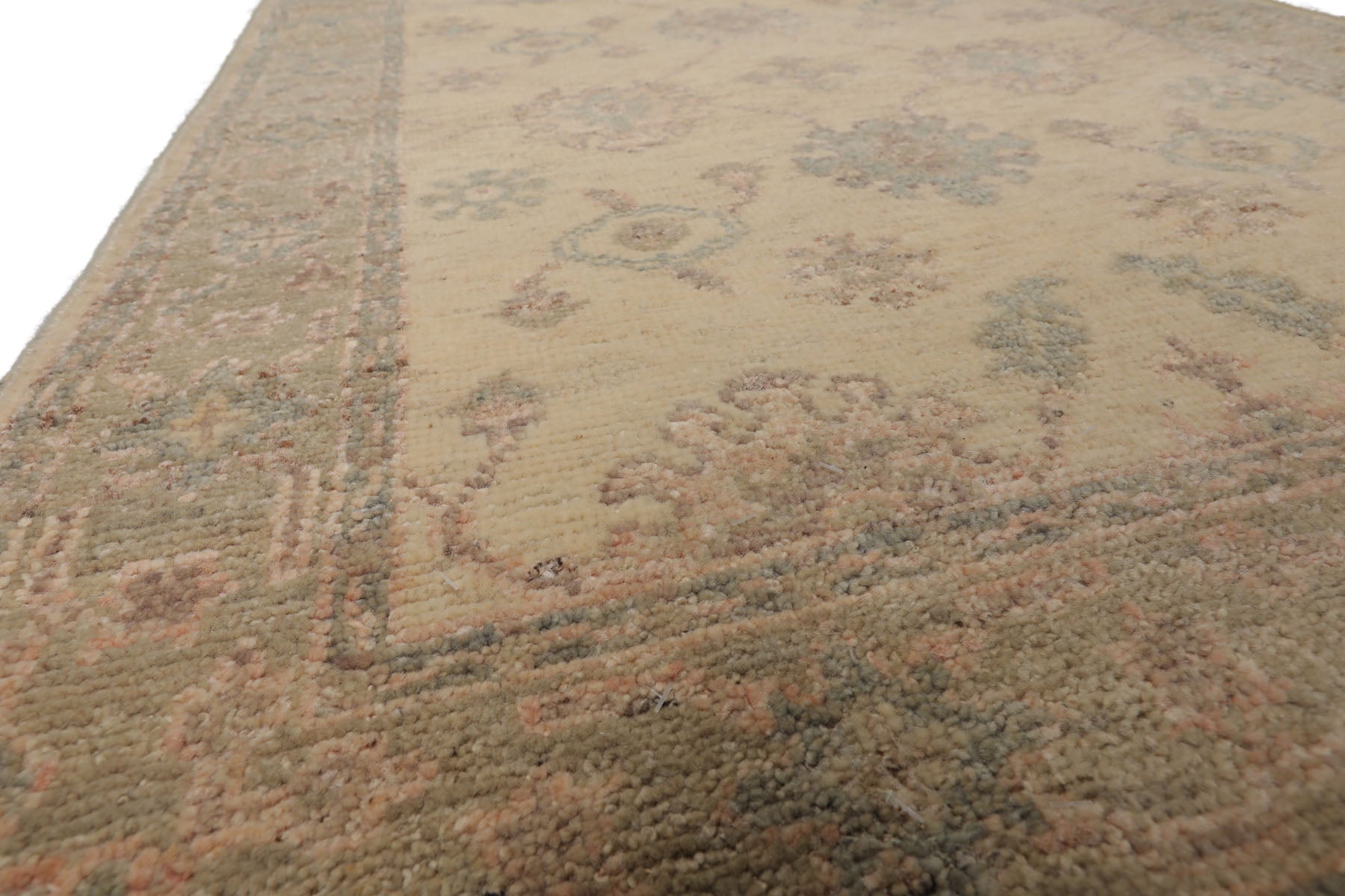 3x5 Ivory, Mint, Blush Color Hand Knotted Afghan Oushak Wool Transitional Oriental Rug