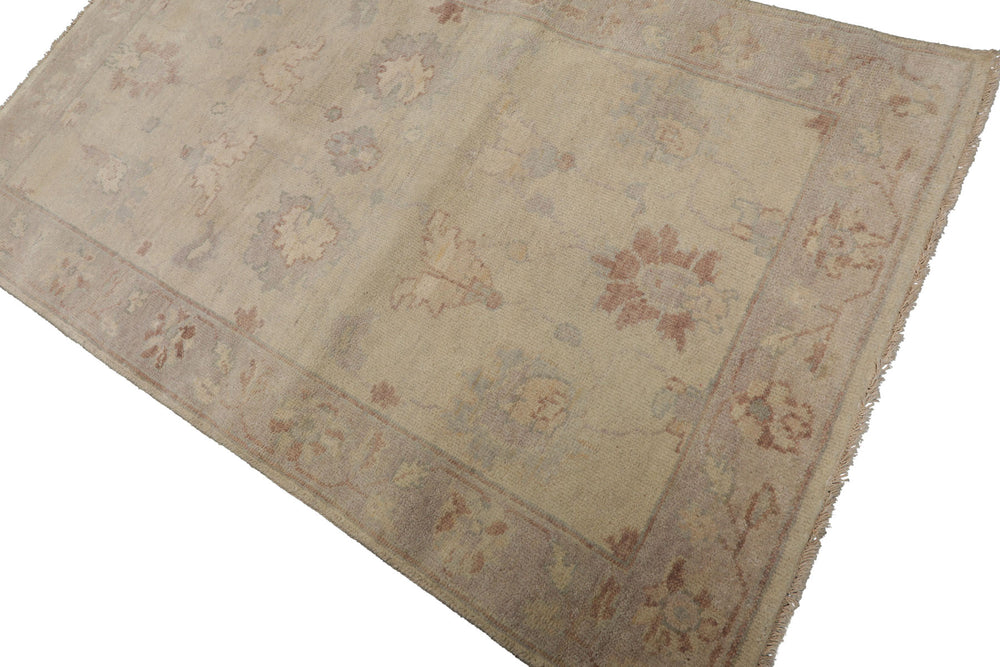 3x5 Ivory, Taupe, Rust Color Hand Knotted Afghan Oushak Wool Transitional Oriental Rug