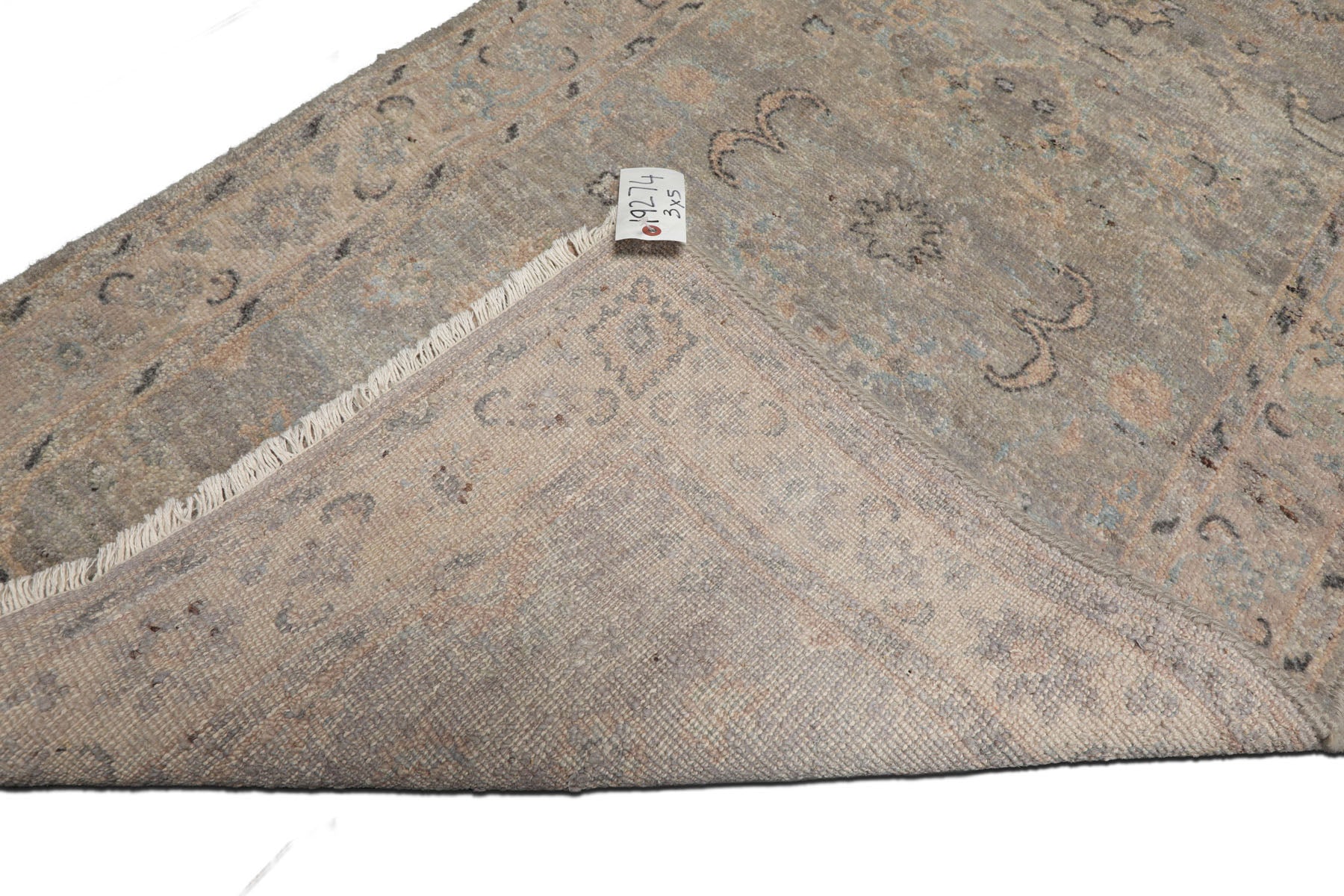 3x5 Gray, Beige, Aqua Color Hand Knotted Afghan Oushak Wool Transitional Oriental Rug