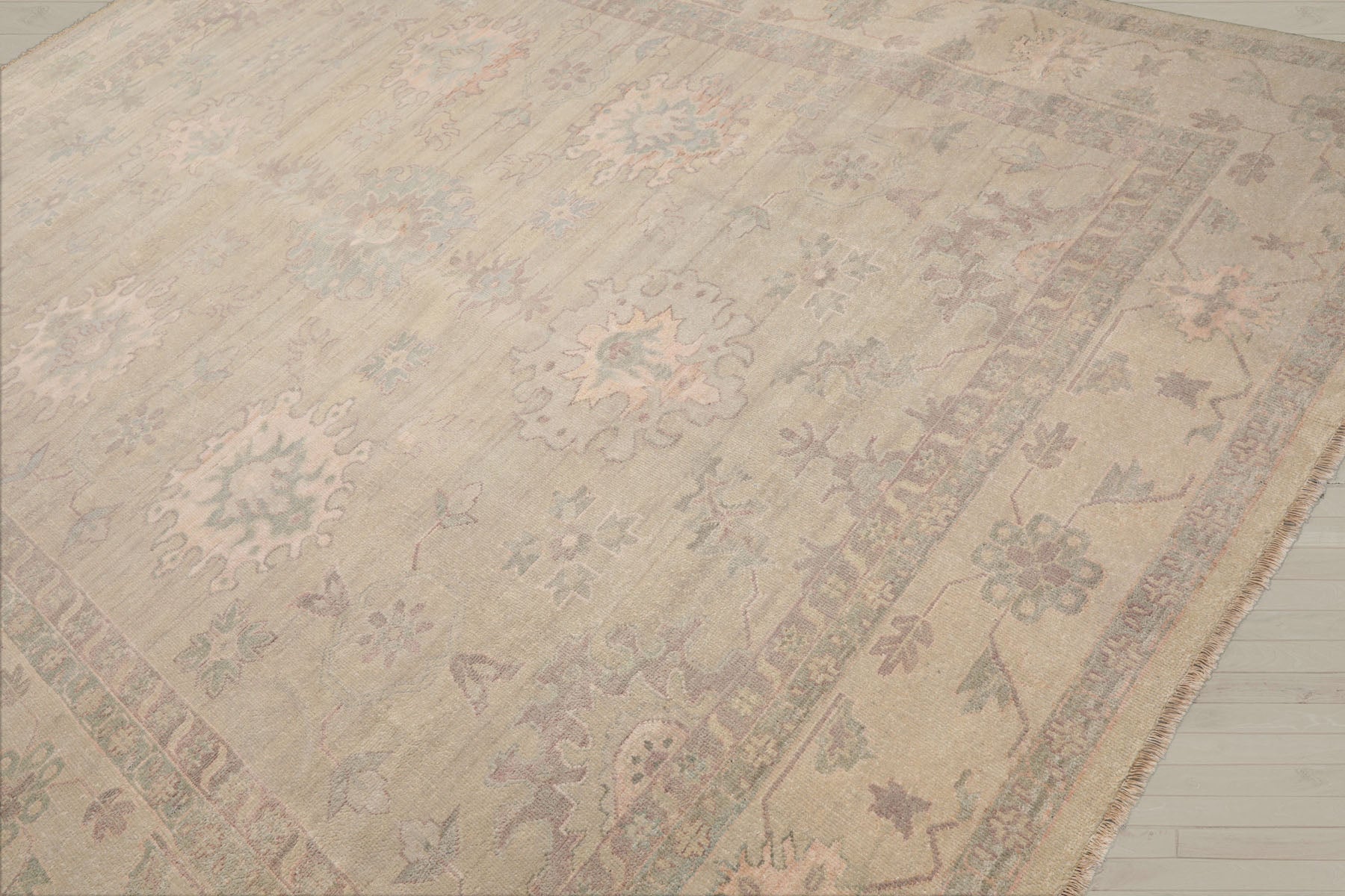 9x12 Moss, Beige, Blush Color Hand Knotted Afghan Oushak Wool Traditional Oriental Rug