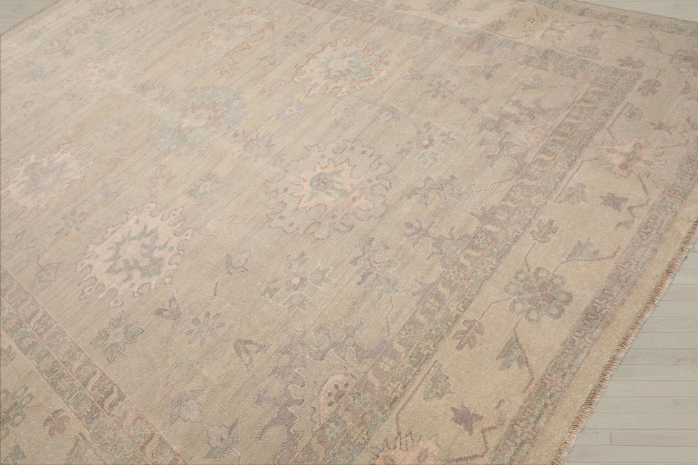 9x12 Moss, Beige, Blush Color Hand Knotted Afghan Oushak Wool Traditional Oriental Rug